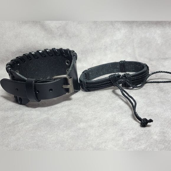 Black Genuine Leather and Dualtone Adjustable Bracelets - Picture 2 of 16